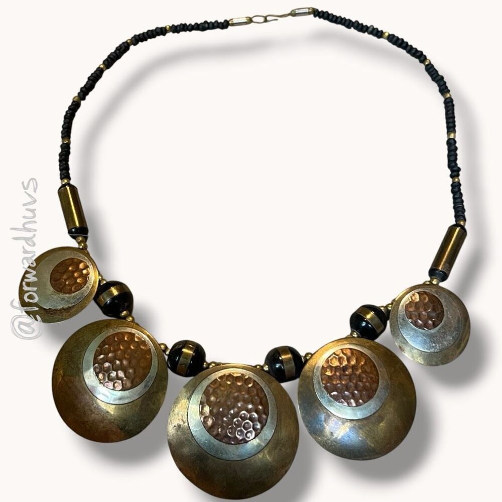 Hand Crafted Tribal-Inspired Necklace – Layered Copper & Silver Tone Discs